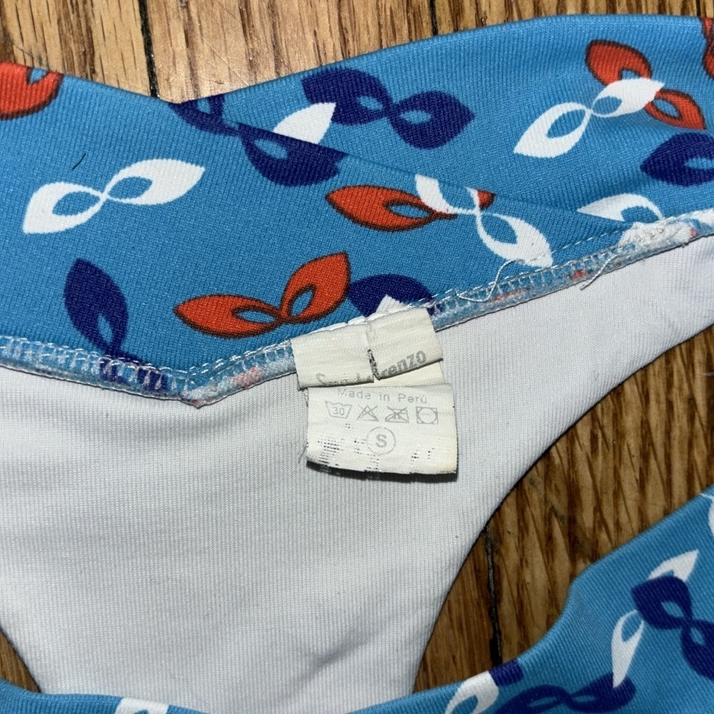 SAN LORENZO white with blue red white band cheeky bikini swim bottom in small - Picture 4 of 4